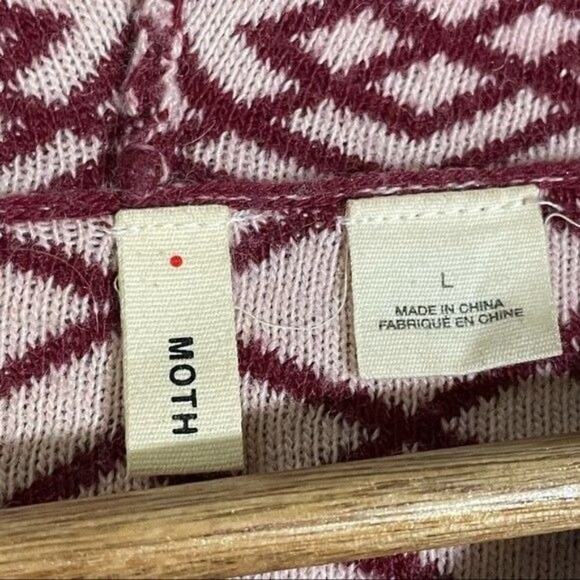 Anthropologie Moth Large Galena Sweater Red Cream Geometric Cowl Neck Alpaca - Picture 9 of 12